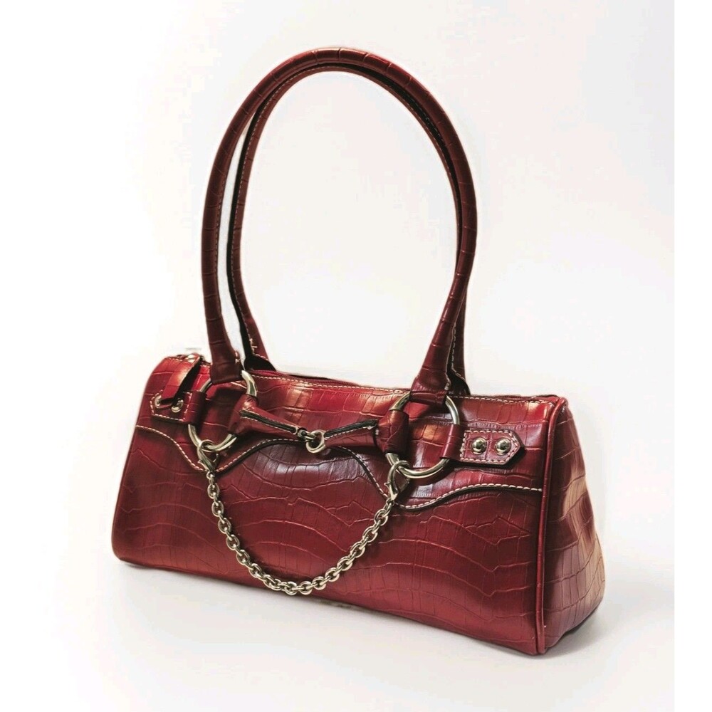 WINTER ESSENTIAL Red Croc Embossed Faux Leather Satchel Y2K Handbag